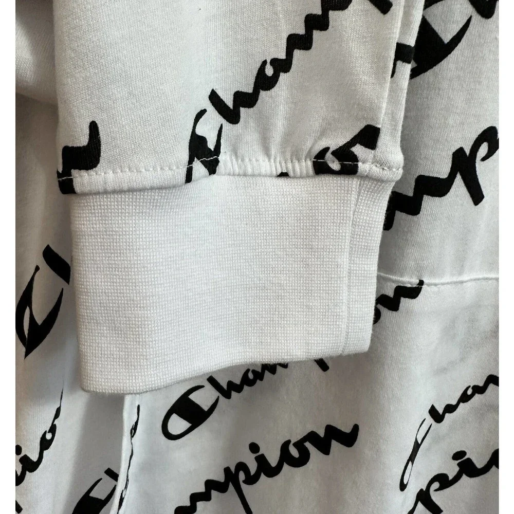 NWT, Boys CHAMPION White Hooded Long Sleeve Pullover Shirt Size Large, Logo